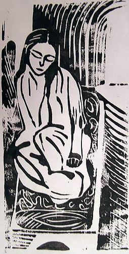 Я. Кулагина. Девушка. Ксилография